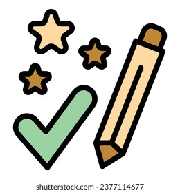Genehmigte Quiz-Symbol-Umrissvektor. Prüfung in Trivia. Prüffarbflach anfordern