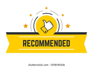 Approved and recommended, isolated banner with thumb up and golden stars. Quality and warranty, best production and feedback from customers and clients. Advertisement deal vector in flat style