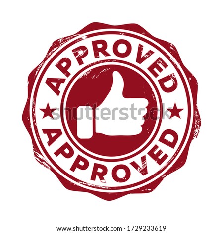 Approved. Red stamp icon with a raised finger up
