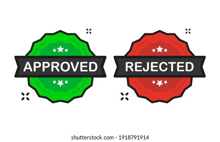 Approved or Rejected badge green and red Stamp icon in flat style on white background. Vector illustration.