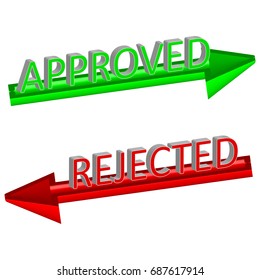 Approved and rejected concept. Green and red arrow pointing toward two opposite directions. 3d arrow icon. EPS10 vector illustration isolated on white background. Design element for infographic, logo.