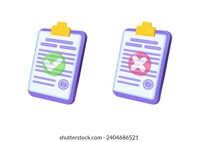 Approved and rejected document. Vector 3D illustration.