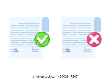 Approved and rejected document. Vector flat illustration.
