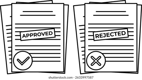 Ícone de estrutura de tópicos de documentos aprovados e rejeitados com símbolos de marca de verificação e de marca de cruzamento. Ícone de negócios para Web, documentos, infográficos, corporativos, apresentação e finanças.