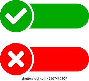 Approved and Rejected Icon Set with Green Check Mark and Red X Signs and Blank Empty Space for Text. Vector Image.