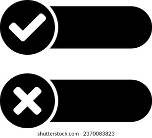 Genehmigt und abgelehnt Symbol Set mit grünen Kontrollzeichen und roten X Zeichen und Leere Leerzeichen für Text. Vektorbild.