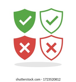 Genehmigte und abgelehnte Icon-Set im trendigen flachen Stil. Markierungszeichen und X Design-Symbole für Ihr Webdesign, Logo, App, UI Vector EPS10.