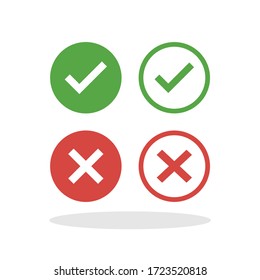 Approved and rejected icon set in trendy flat style. Checkmark and X design symbols for your web site design, logo, app, UI Vector EPS 10.