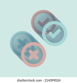 Iconos aprobados y rechazados. Conjunto de vectores. 