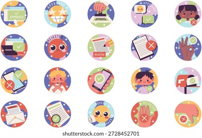 Ilustración vectorial De Ilustraciones Aprobada Y Rechazada. Plantilla de diseño de símbolos de ilustración para elemento de interfaz de usuario móvil de Web.