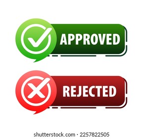 Approved rejected label, sign. Check mark, approval sign.