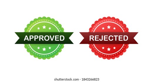 Approved and rejected label sticker icon. Vector stock illustration.