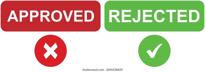Approved and Rejected Labels with Check and Cross Icons for Decision and Validation Concepts
