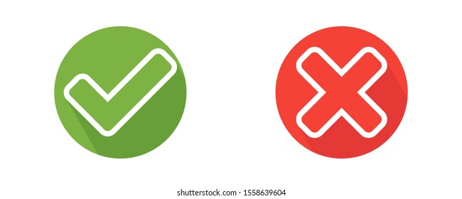 Approved and rejected marks. Check green red mark icon.