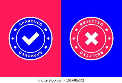 Approved and Rejected marks, Positive and negative labels, vector illustration