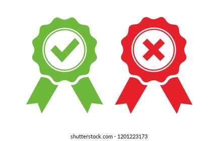 Approved and rejected Medal Icon Vector, Approved certified icon, Certified seal icon symbol vector.