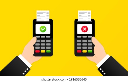 Approved and rejected payment illustration. Wireless payment. Vector on isolated background. EPS 10