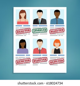 Approved and rejected resumes. Candidate selection for good work.
