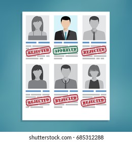Approved and rejected resumes. Candidate selection for good work.