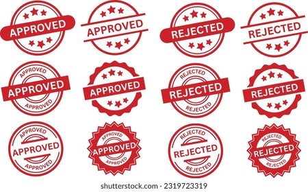 Approved and rejected round stamp sign, Red rubber stamp, Vector illustration isolated