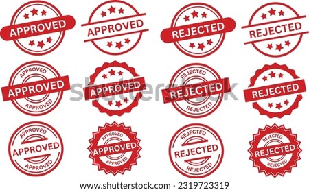 Approved and rejected round stamp sign, Red rubber stamp, Vector illustration isolated