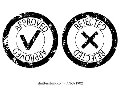 Approved and rejected rubber stamp black color. Vector seal black white, print quality approval and denied illustration
