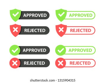 Approved and rejected set. Approved or Certified icon. Green approval sign vector with check mark. Vector illustration