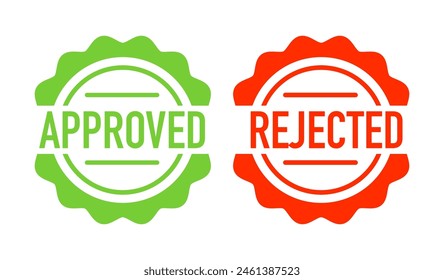 Approved and rejected signs, label. Two green and red stickers.