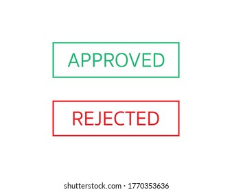 Approved and rejected stamp. Accepted and declined label in green and red. Reject and confirm stamp in flat design. Yes and no sign in rectangle shape. Isolated. Vector EPS 10
