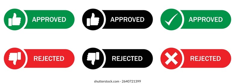 Approved and Rejected Stamp Icon Set – Flat Vector Labels for Verification and Status