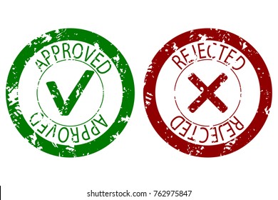 Approved and rejected stamp seal color. Vector imprint rubber label approval and denied illustration