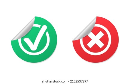 Approved and Rejected sticker in realistic style. Green tick and red cross symbols isolated in white background. Vector EPS 10