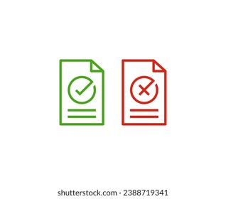 Icono vectorial aprobado y rechazado en fondo blanco.
