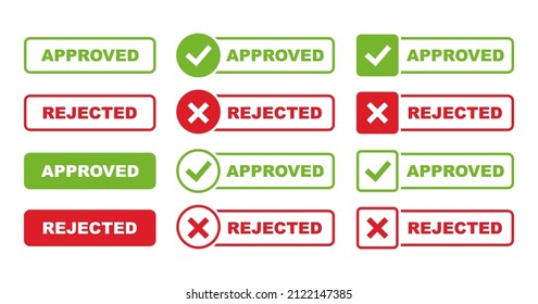 Señales vectoriales aprobadas y rechazadas. Juego de botones correcto e incorrecto. Marca verde sí y cruz roja no icono. Ilustración vectorial.