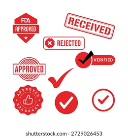 Approved and rejected verified Badge Design Collection in Red Color , Vintage Approved Label Set, Vector Illustration