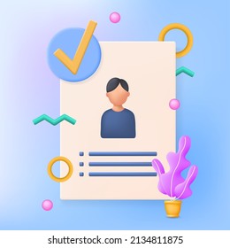 Approved resume 3d vector illustration. Job application approved 3d vector icon.