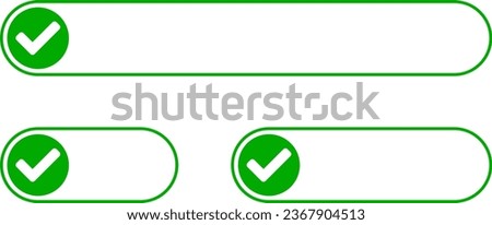 Approved or Right Icon Set with Green Check Mark Sign and Blank Empty Space for Text. Vector Image.