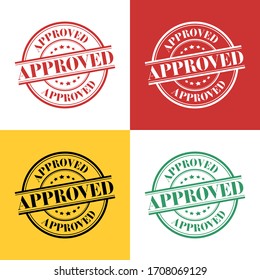 Approved, round vector icon, transparent in four colors. Approved label 