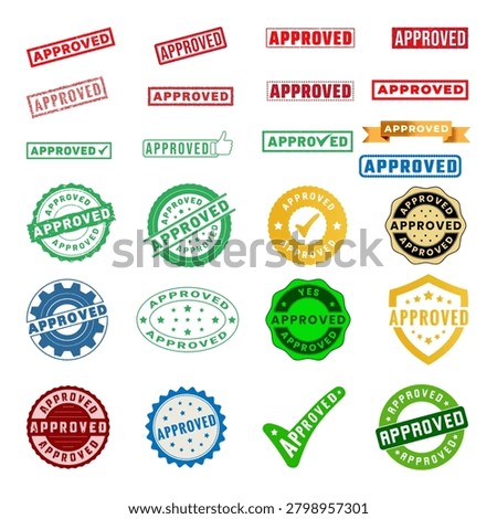 Approved rubber stamp bundle. 25 different style variations of approved seals including round, rectangle, vintage, and modern designs.