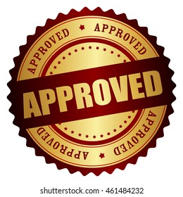 Approved rubber stamp gold and red grunge isolated on white background