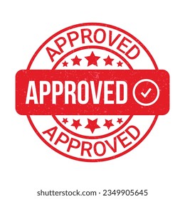 Approved Rubber Stamp, Approved Icon, Seal Of Approval, Tested And Verified Badge With Check Mark, Accepted Sign, Authorized Badge Design With Grunge Texture Vector Illustration