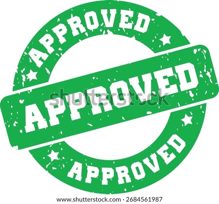 Approved rubber stamp vector icon – green checkmark sign of verification, validation, accepted document symbol, isolated clipart for official certification and success	