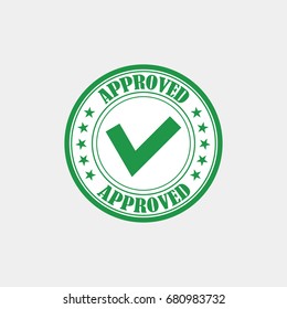 Approved rubber stamp vector illustration. Green sticker with tick