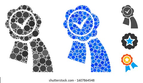 Approved seal mosaic of spheric dots in variable sizes and color tones, based on approved seal icon. Vector round dots are united into blue mosaic.