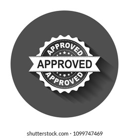 Approved seal stamp vector icon. Approve accepted badge flat vector illustration. Business concept pictogram with long shadow.