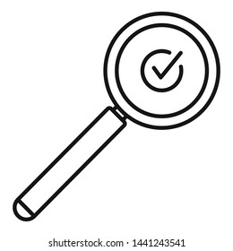 Approved search icon. Outline approved search vector icon for web design isolated on white background