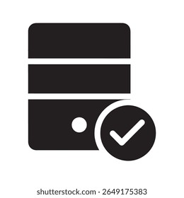 Ícone do servidor aprovado com uma marca de seleção para um sistema bem-sucedido e verificado Um ícone para uma rede de banco de dados completa online ou hospedando status de conexão