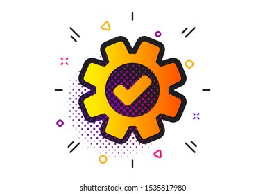 Approved Service sign. Halftone circles pattern. Cogwheel icon. Transmission Rotation Mechanism symbol. Classic flat service icon. Vector