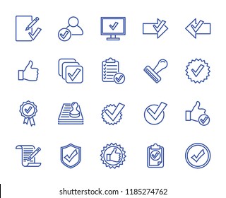  Approved set vector lines icons. Includes such icons as checkbox, approved and more. 64x64 pixel.