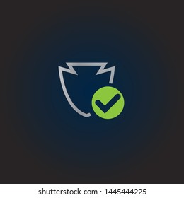 Approved shield icon. Accepted or confirmed sign. Protection symbol. check symbol on green circle.silver shield.metal shield.